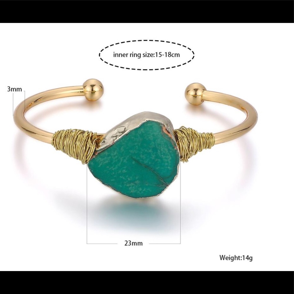 18K Gold Natural Sea Jasper Stone Cuff Bangle - Picture 7 of 9